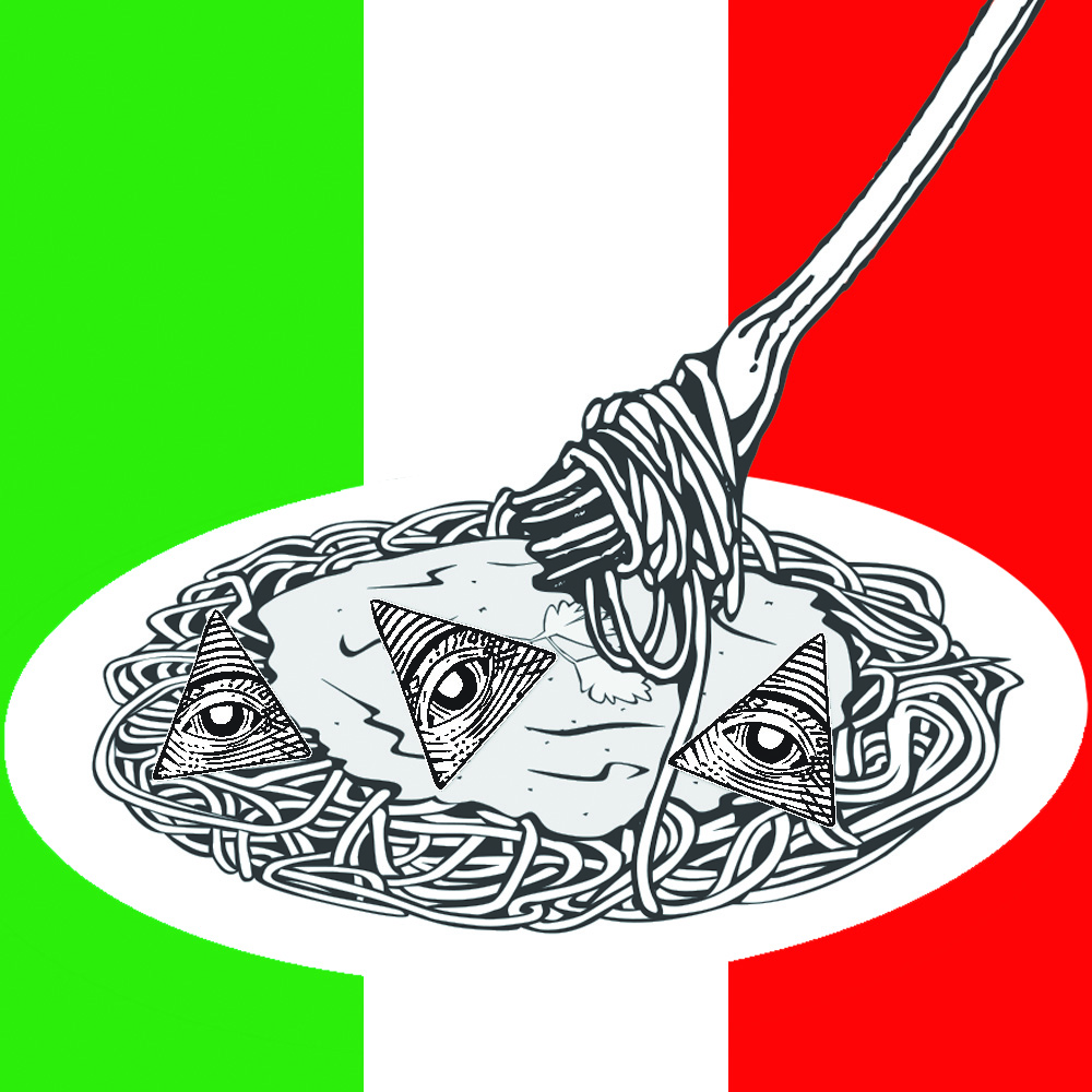 italian flag with pasta overlayed on top