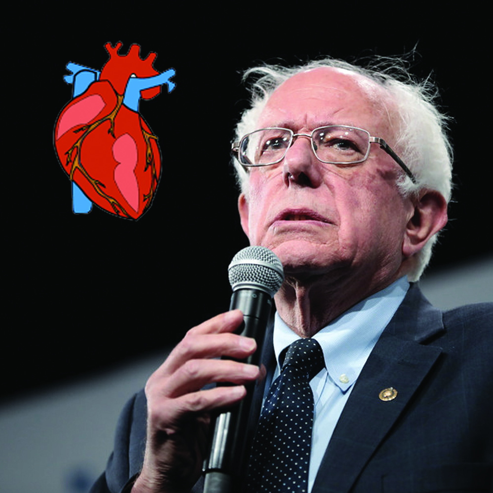 bernie sanders with a human heart to his left