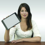 woman holding iPad